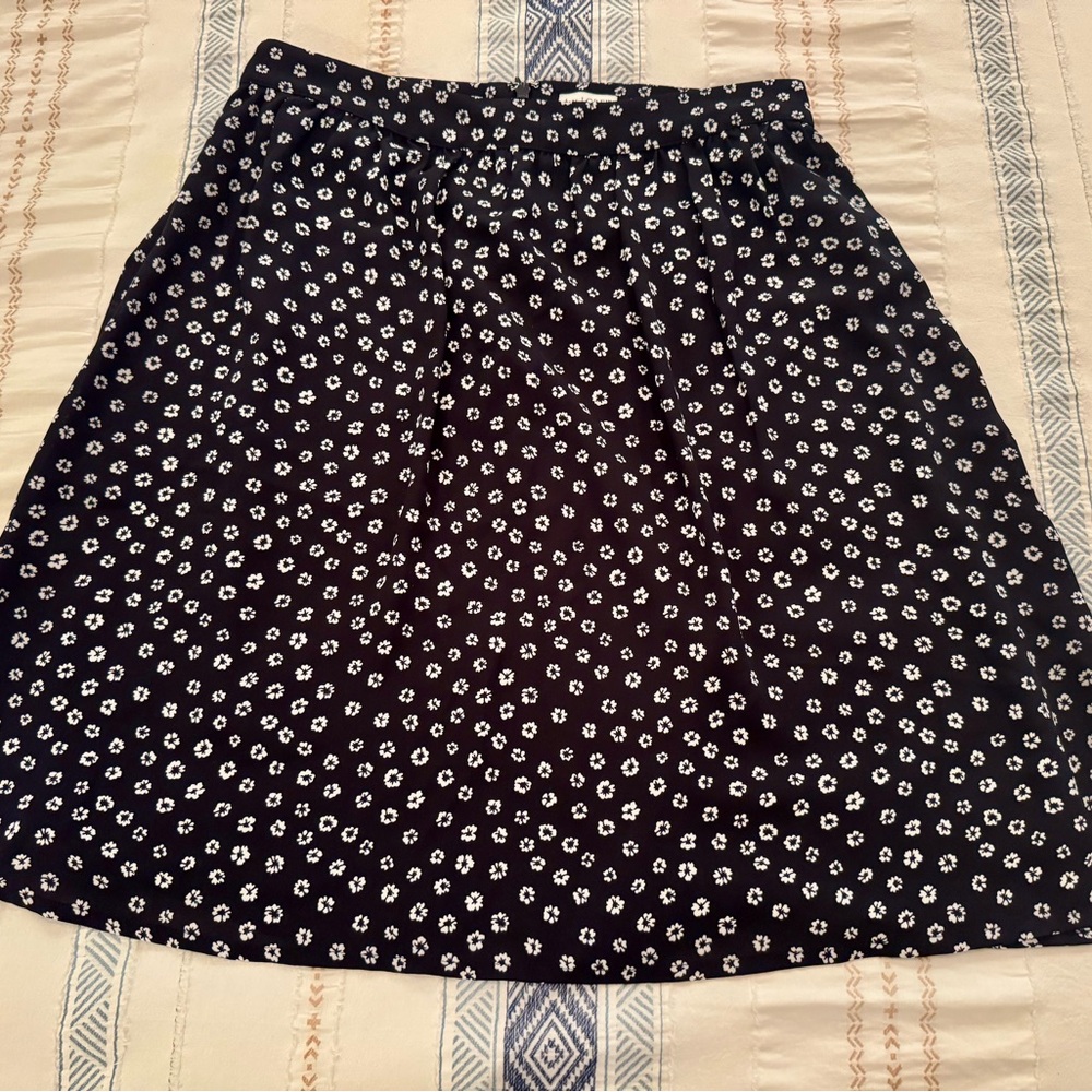 J. Crew White and Blue A-Line Knee-Length Skirt